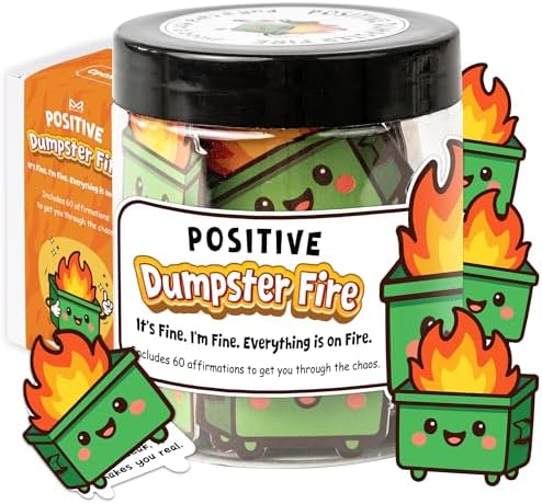 Positive Dumpster Fire Jar, Emotional Supports 60 Affirmation Cards for Women, Dumpster Fire Desk Accessories, Dumpster Fire Zen Garden, Coworker Gifts for Women, Social Worker Appreciation Gifts by MiaRitaOfficial