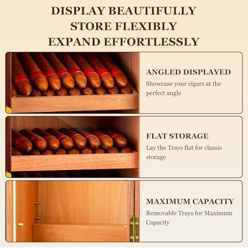 60-100 Count Cigar Humidor Cabinet with LED and Digital Hygrometer - Image 5