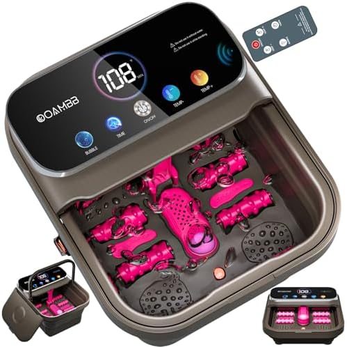 OOAMBB Collapsible Foot Spa with Heat, Bubble,Temp Control,Remote Control, Color Touch Screen Foot Bath Massager with 6 Massage Rollers,Foot Soaking Tub,Pedicure Foot spa for Stress Relief (Deep Grey) by OOAMBB