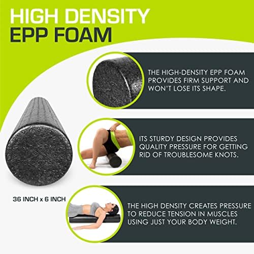 ProsourceFit High Density Foam Rollers 36 - inches long, Firm Full Body Athletic Massage Tool for Back Stretching, Yoga, Pilates, Post Workout Muscle Recuperation, Black - Image 3