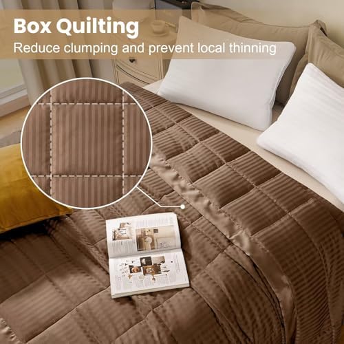 downluxe Queen Size Blanket with Satin Trim, Lightweight Down Alternative Blankets Queen Size for All Season, Machine Washable (Brown, 90x90 Inch) - Image 2