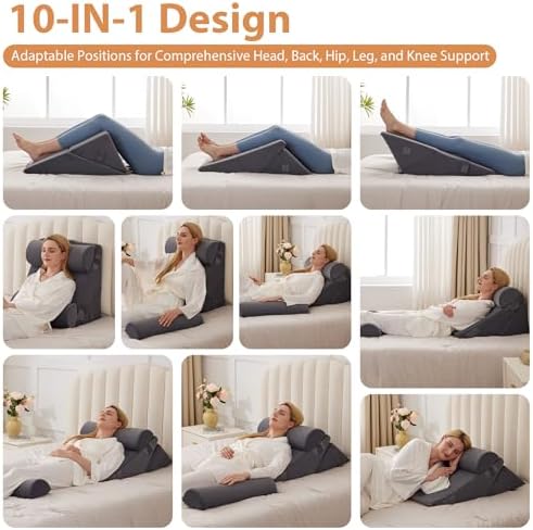 BIEEZZK 4PCS Wedge Pillow Set for After Surgery, Back Pillow for Bed Sitting up, 9&12inch Adjustable Memory Foam Bed Wedges, Pillow Wedge for Acid Reflux, Back Pain Relief, Snoring, Plush Grey - Image 2