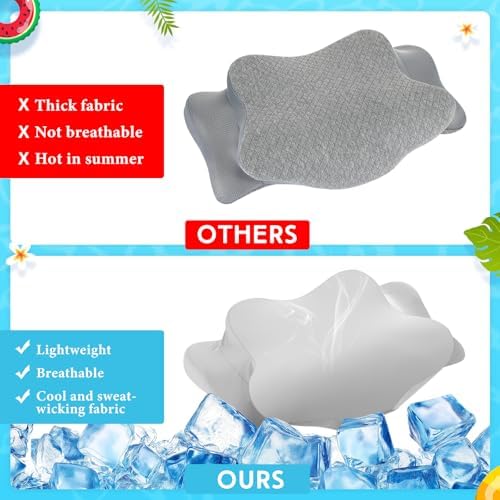 Hahafelt 2 Pcs Cooling Cervical Pillowcase with Zipper (Only Pillowcase) Ergonomic Cervical Neck Pillow Cover Breathable Cool Pillow Case for Side Back Stomach Sleepers (Gray,Standard Size) - Image 3