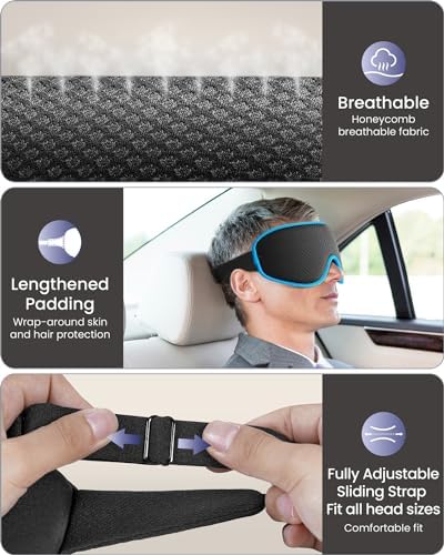 WAOAW Sleep Mask for Men Women: Blackout Eye Masks for Sleep - 3D Breathable Soft Comfortable Eye Mask for Travel - Adjustable Light Blocking Night Masks for Sleeping - Image 4