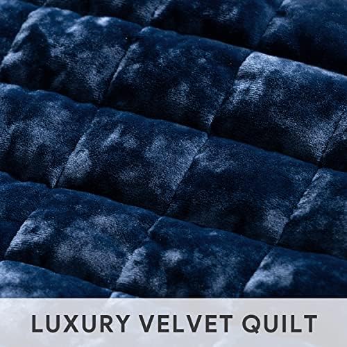RECYCO Channel Box Stitch Velvet Quilt Set, Twin/Twin XL Size, Navy Blue - Image 4