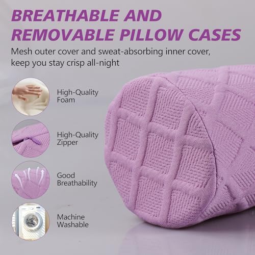Cozyhealth 3.1" H Small Cervical Roll Pillow, Medium Soft Memory Foam Neck Round Pillow Cylinder Bolster Pillow for Sleeping, Round Neck Support for Bed, Legs, Back and Yoga (Purple, Small - 3.1" H) - Image 6