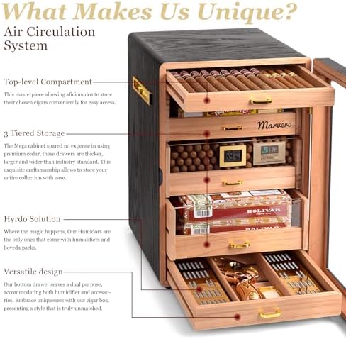 300-Count Black Cigar Humidor Cabinet with Digital Hygrometer - Image 5