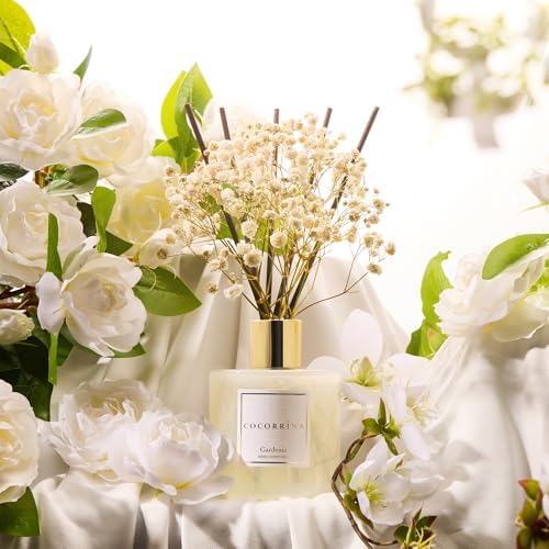 COCORRÍNA Reed Diffuser - Gardenia 6.7 Fl.oz Reed Diffuser Set with Sticks & Preserved Baby's Breath, Reed Diffuser for Home Bathroom Shelf Decor - Image 4