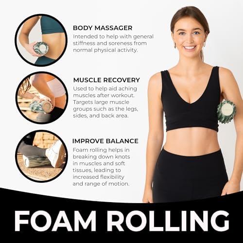 Oceanfoam Ripple Travel Foam Roller (11" x 3.35") Firm Mini Foam Roller for Physical Therapy, Deep Tissue Massage, Back Pain - High Density, Ergonomic Wave Textured - Yoga, Exercise (Hunter Marbled) - Image 4