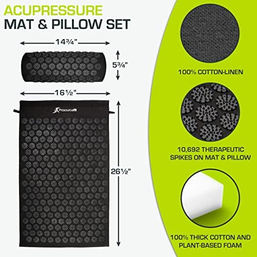 ProsourceFit Acupressure Mat and Pillow Set for Back/Neck Pain Relief and Muscle Relaxation, Large - Black/Black - Image 2