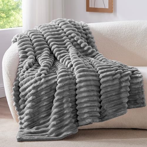 BEDELITE Ribbed Twin Blanket for Couch & Bed, Grey, 60"x80" by BEDELITE