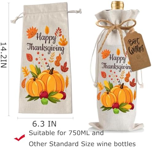 1Pcs Happy thanksgiving Wine Bag Happy Thanks Wine Bag Thanksful Gifts Wine Bag, with 1Pcs Kraft Blessing Cards and natural jute rope - Image 2