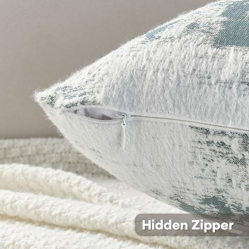 FUTEI Pack of 2 Faux Cashmere Throw Pillow Covers 24x24 Inch, Teal White - Image 3