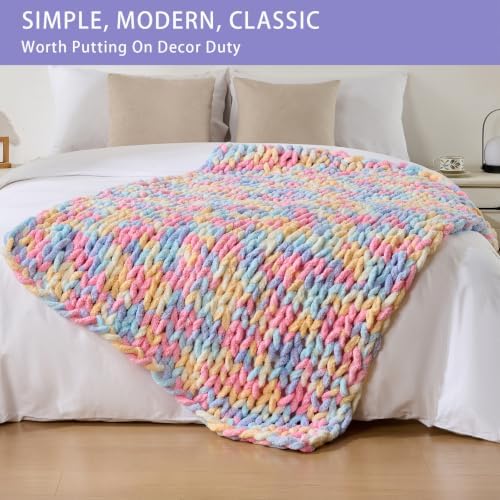 Bigacogo Chunky Knit Throw Blanket for Couch, 40x60 inches, Pink Blue Mix - Image 3