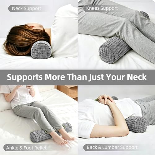 Cervical Pillow for Neck Pain, Memory Foam Neck Roll – Grey - Image 4