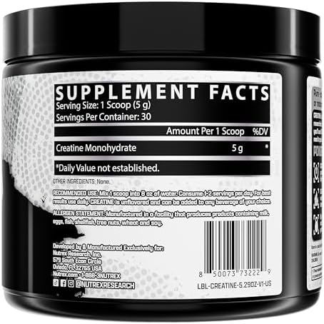 Nutrex Research Creatine Monohydrate Powder 30 Servings | Unflavored 5G Micronized Creatine Powder | Gluten Free - Image 6