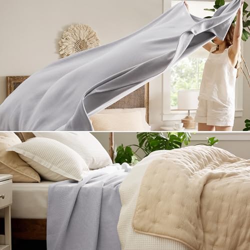 Bedsure 100% Cotton Blanket, Herringbone Weave, King, Cool Grey - Image 4