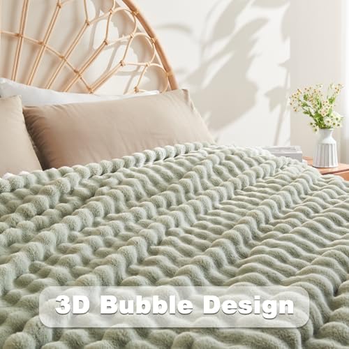 NEWCOSPLAY 3D Bubble Flannel Throw Blanket for Couch Sage Green, 50"×60" - Image 5