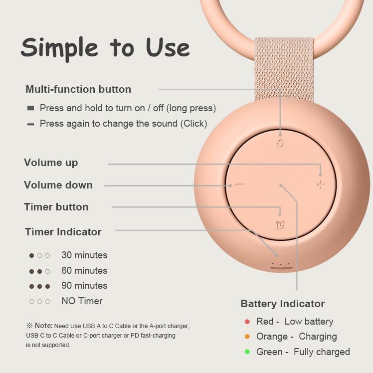 Portable Baby Sound Machine & Essentials for Babies & Kids - Peach - Image 7