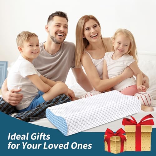 Cervical Pillow for Neck Pain Relief, Contour Memory Foam Pillows for Sleeping, Odorless Ergonomic Pillow Adjustable Orthopedic Cooling Pillow Bed Pillow Neck Support for All Sleepers (White & Blue) - Image 7