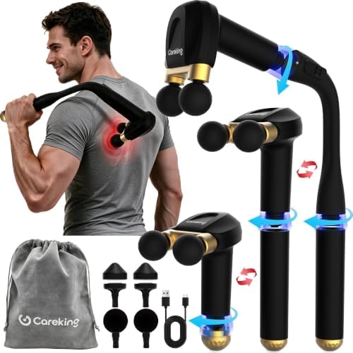 3-in-1 Massage Gun with Detachable Long Handle, Dual-Head Back Massager by CAREKING