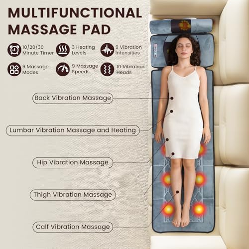 Full Body Massage Cushion with Heat,10 Vibration Heads, 9 Speeds & 3 Heat Levels. Massage Pad for Back Neck Shoulder Relief at Home Office. - Image 2