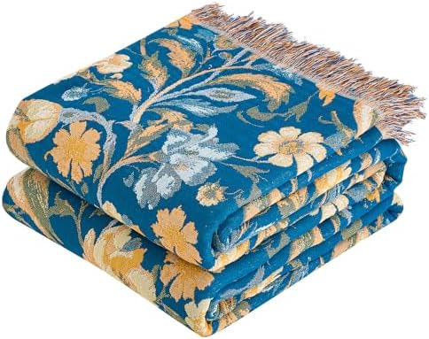 VANJOROY Boho Throw Blanket King, 100% Organic Cotton Breathable Ultra Soft 91" x 98" Bed Quilt Throw - All Season Floral Rustic Farmhouse Decor Reversible Blanket for Sofa Couch Chair and Gift by CHOOSEVANJOROYENJOYAMORECOMFORTABLEFEELING