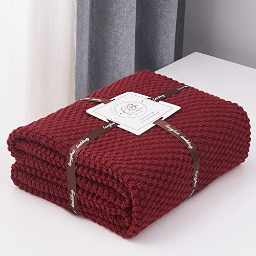 Longhui bedding 100% Cotton Knitted Throw Blanket – Burgundy, Soft & Cozy, Machine Washable, 51"x63" – Perfect for Living Room, Couch, Sofa, Bed or Travel - Image 2