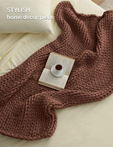 YnM Chunky Throw Blanket, Medium-Weight, Hand Knitted, Skin Friendly, Ventilated and Breathable, Machine Washable, Home Décor Piece for Couch, Sofa and Bed (Brown, 40x50 Inch) - Image 2