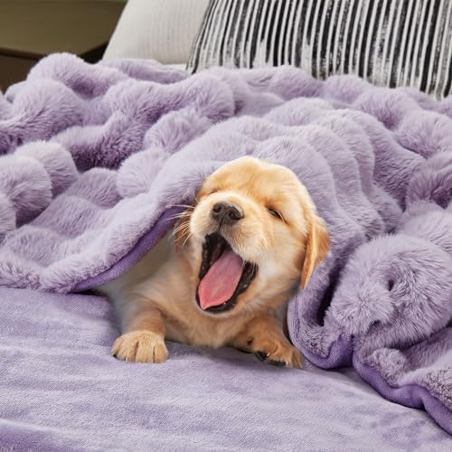 DREAMNINE Soft Faux Bubble Rabbit Fur Blanket Queen Size, Thick Cozy Decorative Warm Fuzzy Fur Blanket for Bed Couch Sofa Chair Bedroom Living Room Dorm Gift, 80 * 90 Inches, Lilac Purple - Image 7