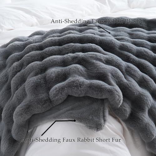 BENVWE Faux Fur Throw Blanket for Couch Bed - Fluffy Soft Thick Bubble Blanket for Living Room Home Decor - Fathers Day Birthday Gifts for Women Men, Grey, 63" x 80" - Image 5