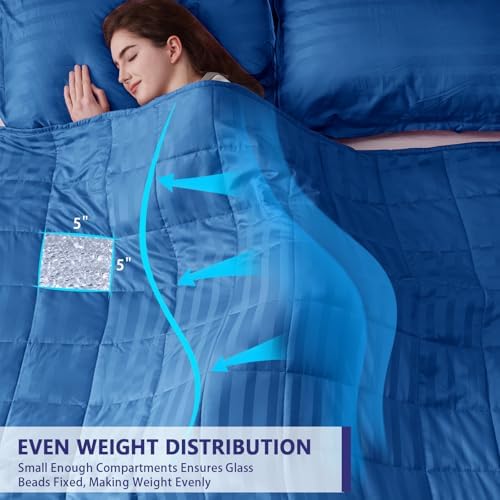 Weighted Blanket for Adults (20 lbs, 48" x 72", Midnight blue Stripes) Heavy Blanket for Sleeping Perfect for 190-210 lbs, Twin Size Breathable Blanket with Premium Glass Bead, Machine Washable - Image 4