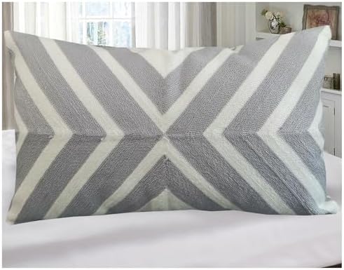 Embroidered Throw Pillow Cover Arrows Coko Geometric Lumbar Pillow Cover Decorative Cushion Shell 2-Tone Silver Grey Chevron 1pc 12x20, Gray 30x50cm by Unknown