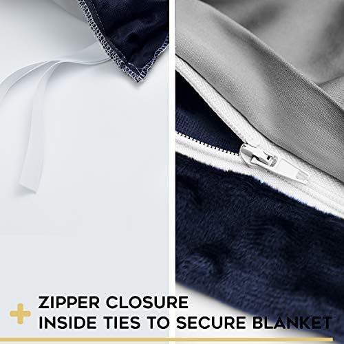 YnM Exclusive Cooling Rayon Derived from Bamboo & Cozy Velvet Dual-Sided Duvet for Weighted Blankets with 16 Strings (60''x80'') - Blue Grey - Image 3