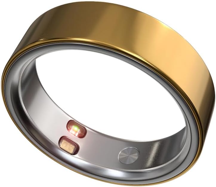 Smart Ring Health Tracker 5ATM Waterproof Sport Ring Exclusive Vibration Alerts Titanium Blood Oxygen/Sleep/Emotional Management Women Cycle Prediction Compatible with iOS/Android Sunlight Gold 10.5 by Unknown
