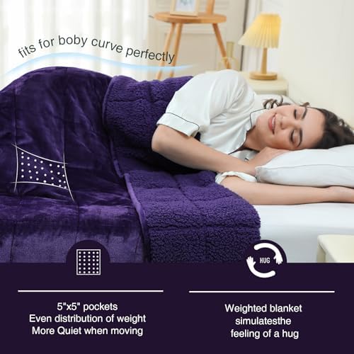 Aemicion Weighted Blanket for Adults,Fluffy Soft Sherpa Heavy Weighted Blanket 15lbs Twin 48 x 72in,Ultra Fuzzy Throw Blanket with Soft Plush Flannel Top,Purple on Both Sides - Image 3