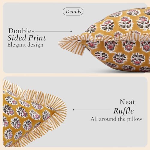 CPC Yellow Citrine Ruffle Throw Pillow Covers for Couch, 24x24 Inch Cotton Stripe Ruffle Couch Pillows for Living Room, Hidden 20 Inch Zipper Boho Pillow Case or Cute Outdoor Ruffle Pillows - Image 2