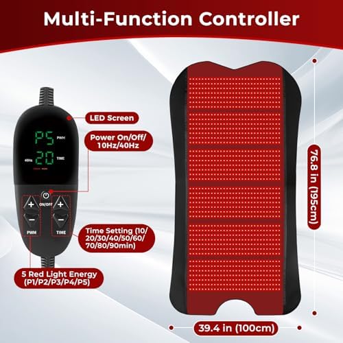 Red Light Therapy Mat for Body, 2 in 1 (660nm & 850nm) Red Light Therapy Pad, Adjustable Timer & Intensity, 76.8"x39.4" - Image 7