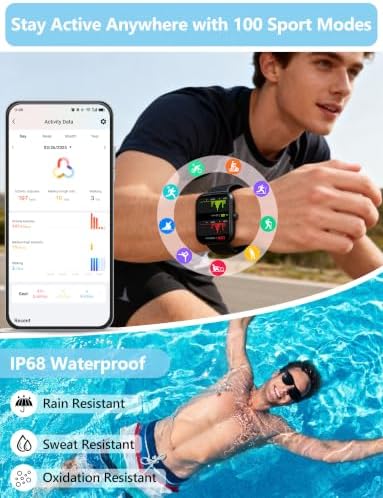 Smart Watch Men Women [2 Bands, 44mm case] 1.83" Alexa Fitness Tracker, Heart Rate, Sleep, Stress Monitor, IP68 Waterproof Smartwatch, Make/Answer Calls, Compatible with iPhone & Android Phones - Image 5