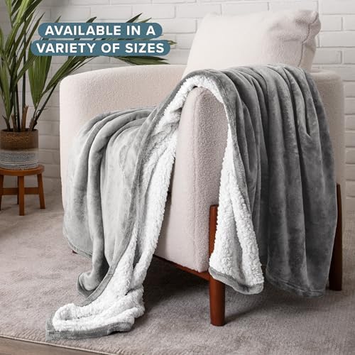Bare Home Sherpa Fleece Blanket (King, Light Grey) - Image 2