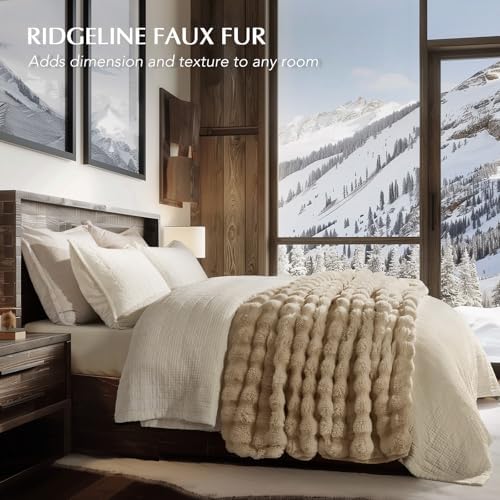 EverGrace Faux Rabbit Fur Bubble Throw Blanket, 60"x80", Cream - Image 2