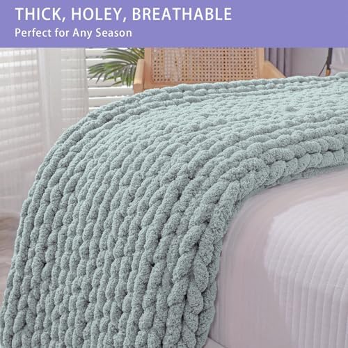 Bigacogo Chunky Knit Throw Blanket for Couch, 51x63 inches, Misty Green - Image 4