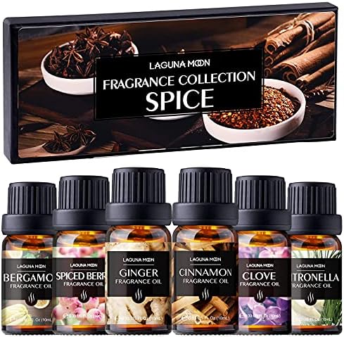 Lagunamoon Fall Essential Oils Set - Spice Fragrance Oils Autumn Gift Set for Diffusers, Home Care, Candle Making Scents, Aromatherapy - Cinnamon, Clove, Citronella, Ginger and Spiced Berries (10mL) by LagunaMoon