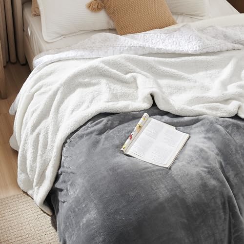 Bedsure GentleSoft Sherpa Fleece Queen Blankets for Bed, Non-Heated, Thick and Warm Throw for Women and Men, Soft Fuzzy Plush Comfort Queen Blanket for Winter, Grey, 90x90 Inches - Image 3
