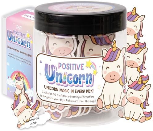 Positive Unicorn Jar, Emotional Supports Unicorns 60 Affirmation Cards, Back to School Gifts for Girls Teacher, Birthday Gift for Women Teen Girls, Friends Daughter Mom Wife, Unicorn Desk Decor by MiaRitaOfficial