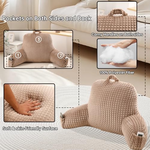Reading Pillow with Arms for Sitting in Bed,Backrest,Khaki Flannel,M - Image 5