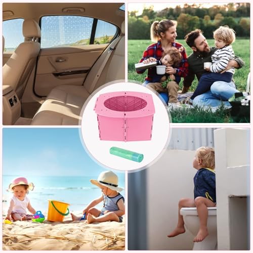 Travel Potty for Kids, Reusable Portable Folding Potty for Toddler, Foldable Toilet for Outdoor Camping, Toddler Potty Seat(Pink) - Image 7