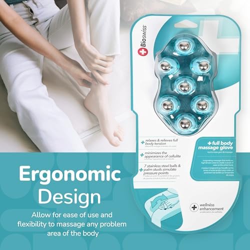 BioSwiss Massage Glove with Steel Roller Balls, Handheld Full Body Massager for Back, Neck, Shoulders, and Legs - Image 6