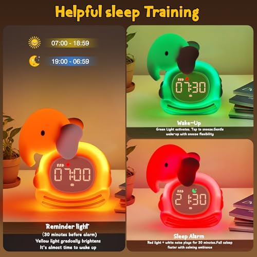 Kids Alarm Clock, Sleep Training Clock for Toddler, Rechargeable Digital Alarm Clock with RGB Lights,ok to Wake Clock for Kids,Silicone Animal Tabletop Lamp for Kid,Gift for Kids Teens - Image 4