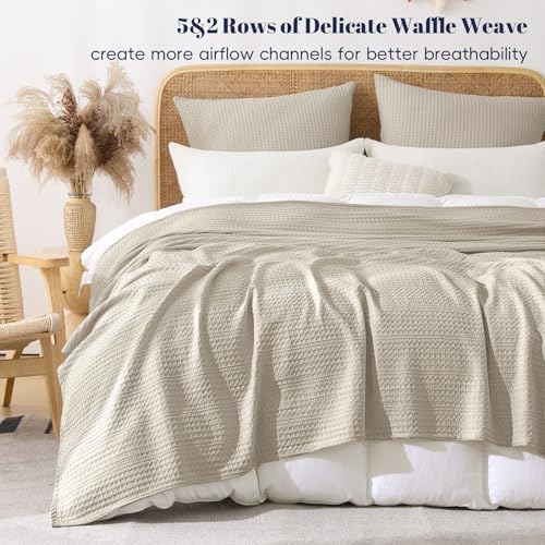 PHF Lightweight Waffle Weave Blanket King Size 104"x 90", Soft Woven Summer Blanket for Hot Sleepers - Aesthetic Home Decor for Couch Bed Sofa, Pet Friendly, Natural/Linen - Image 4